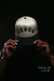Jesus Curved 5 Panel Hat in Natural/Black