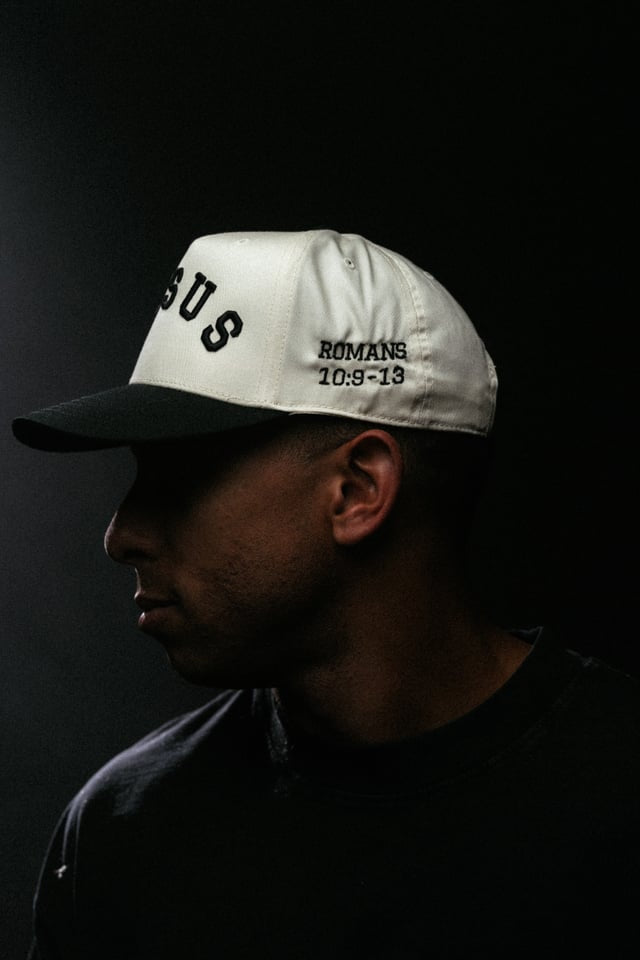 Jesus Curved 5 Panel Hat in Natural/Black