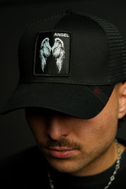 Angel 5 Panel Patch Hat in Black