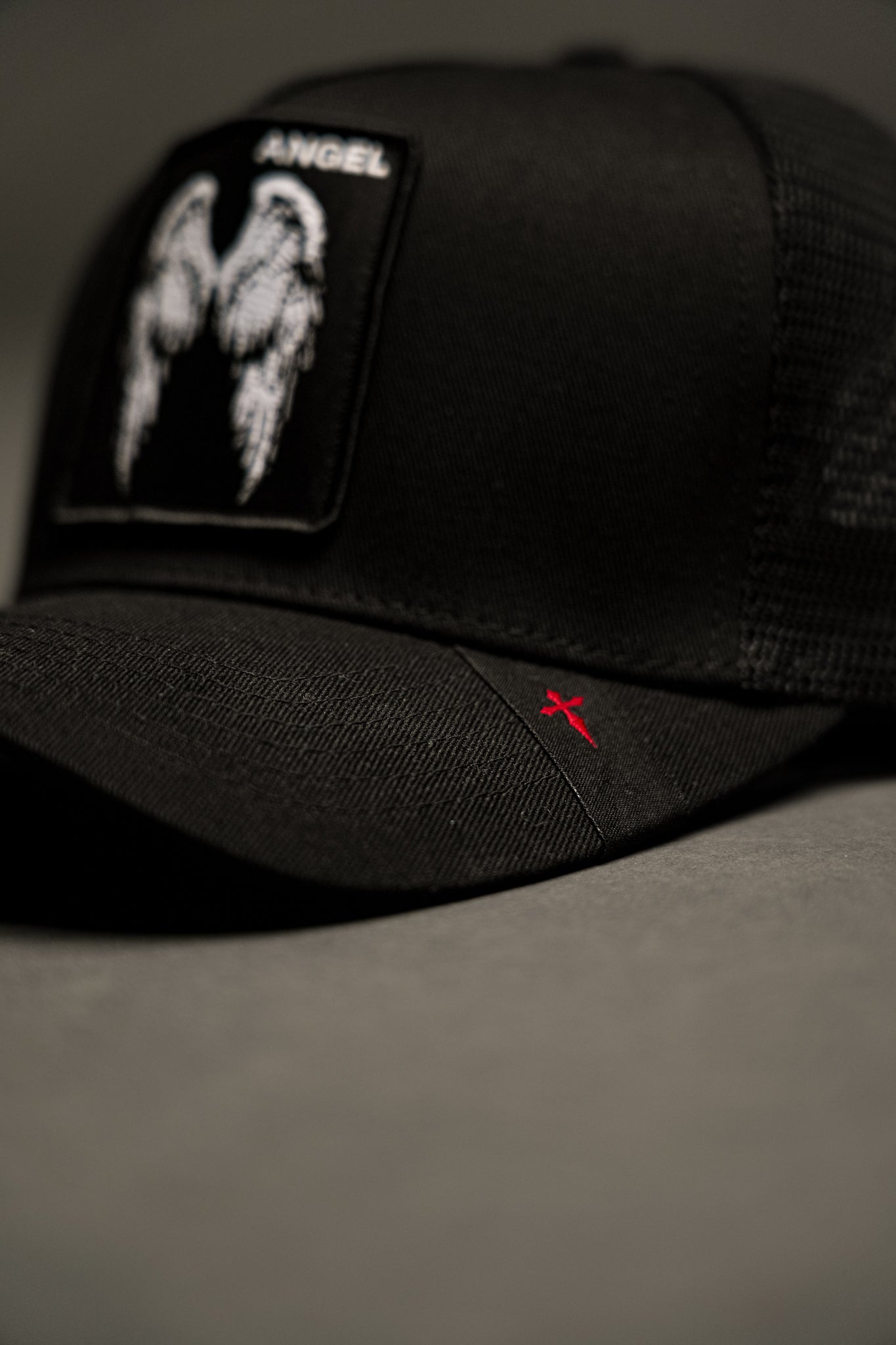 Angel 5 Panel Patch Hat in Black