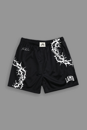 CROWN OF THORNS MESH SHORTS IN BLACK