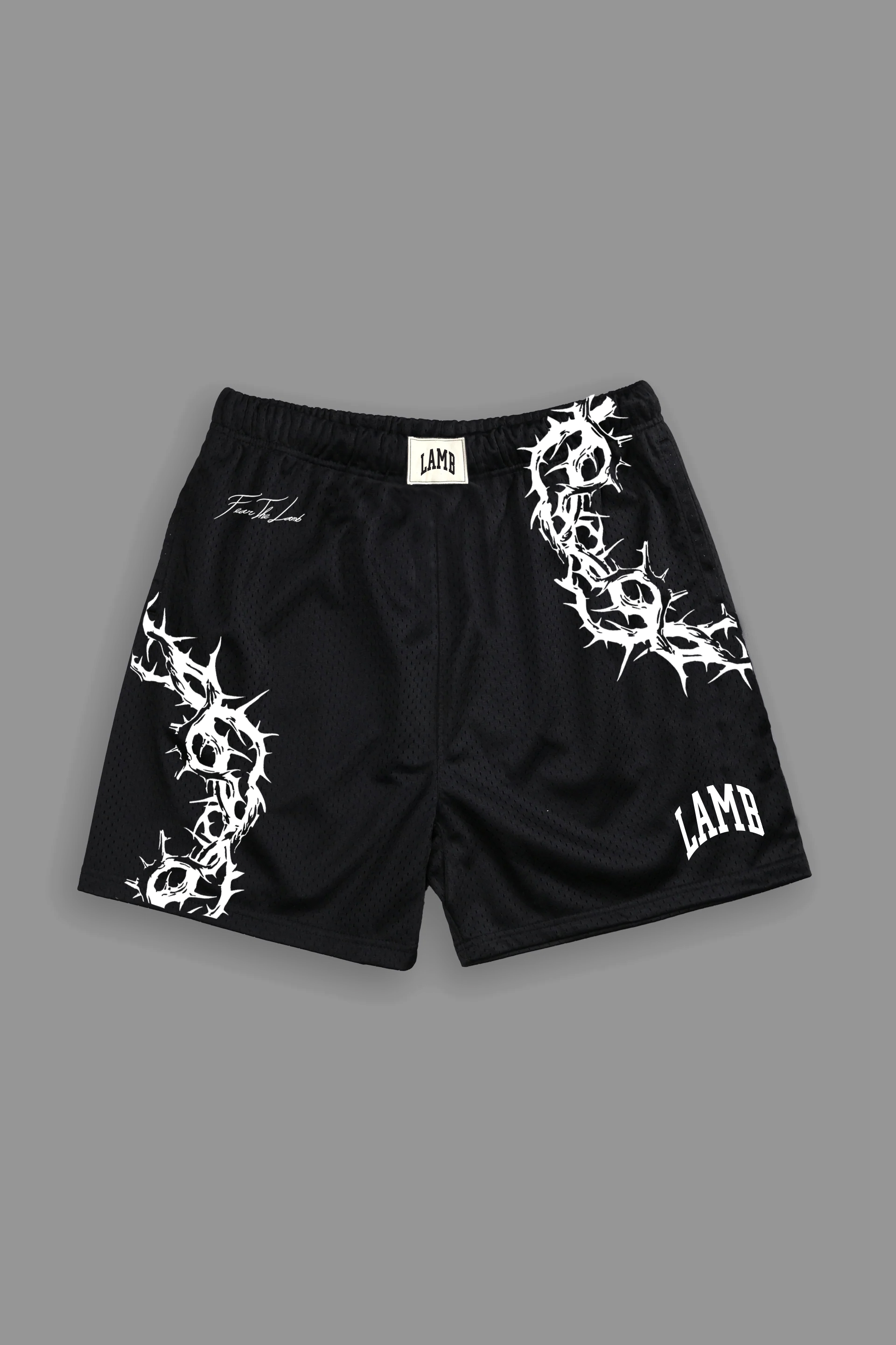 CROWN OF THORNS MESH SHORTS IN BLACK