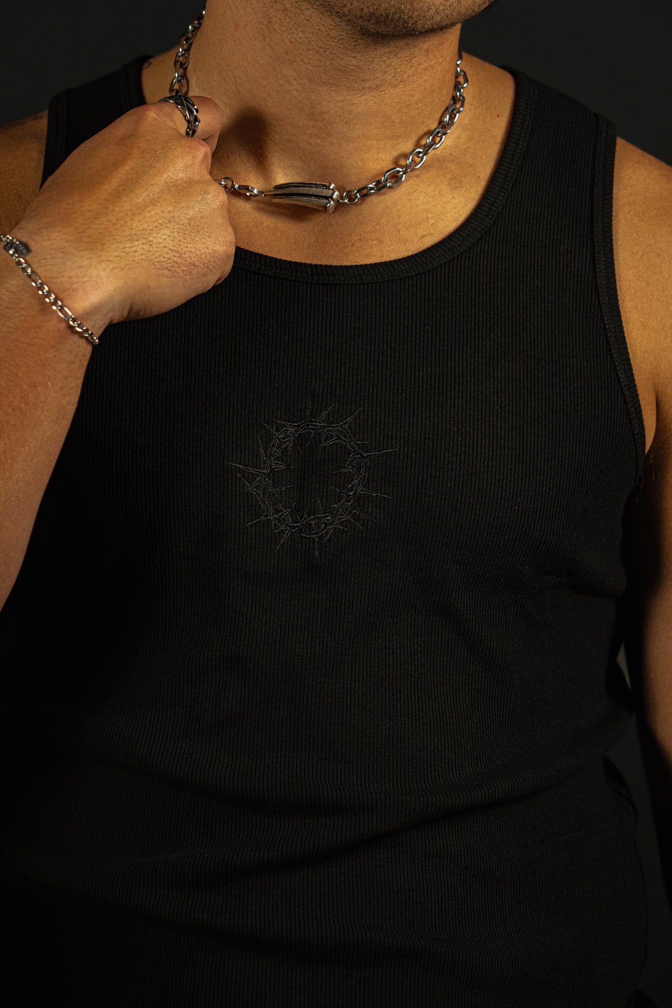 Crown "Ribbed" Tank in Black