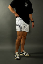 CROWN OF THORNS MESH SHORTS IN WHITE