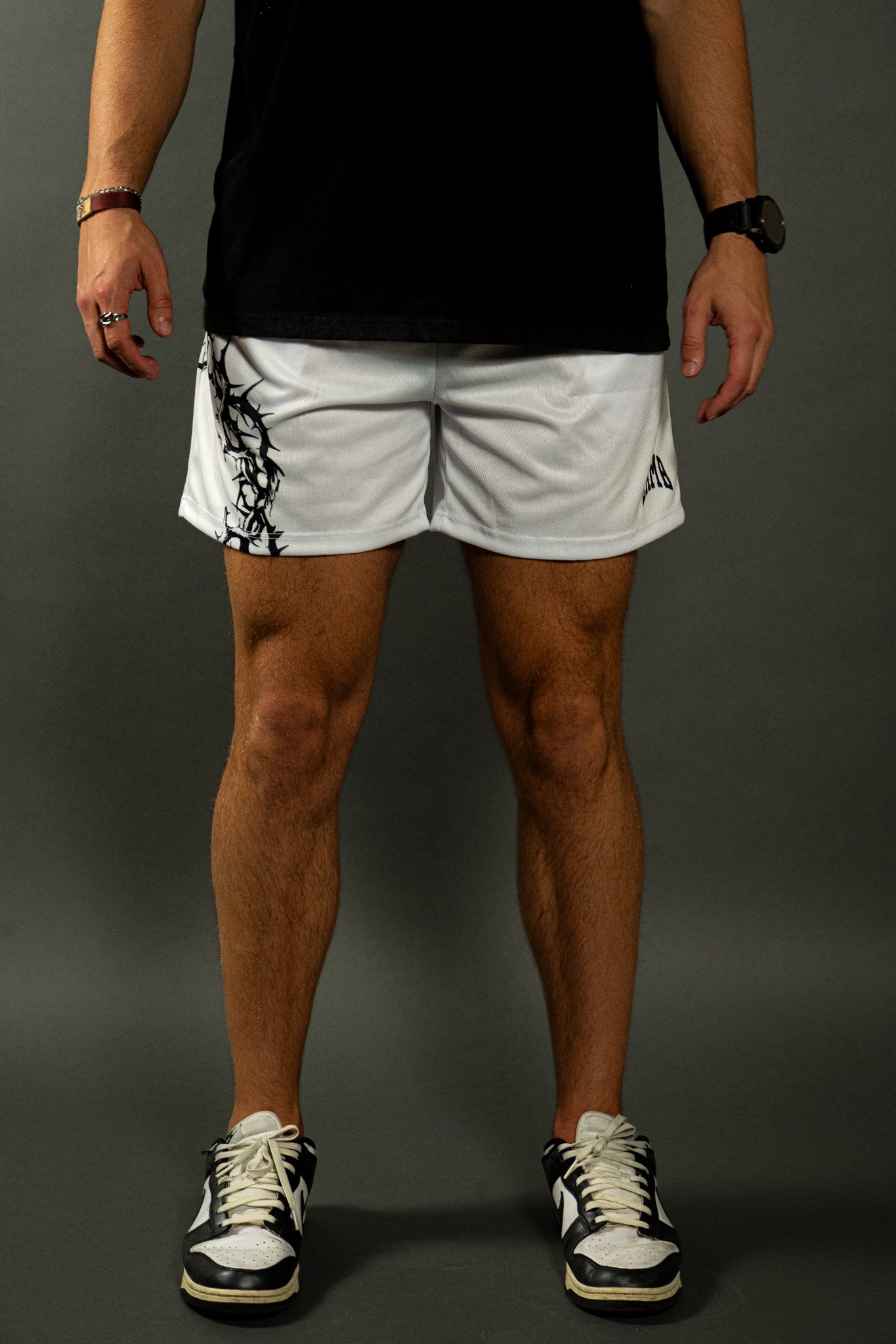 CROWN OF THORNS MESH SHORTS IN WHITE