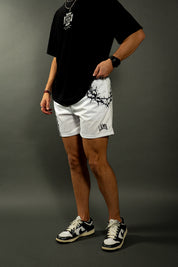 CROWN OF THORNS MESH SHORTS IN WHITE