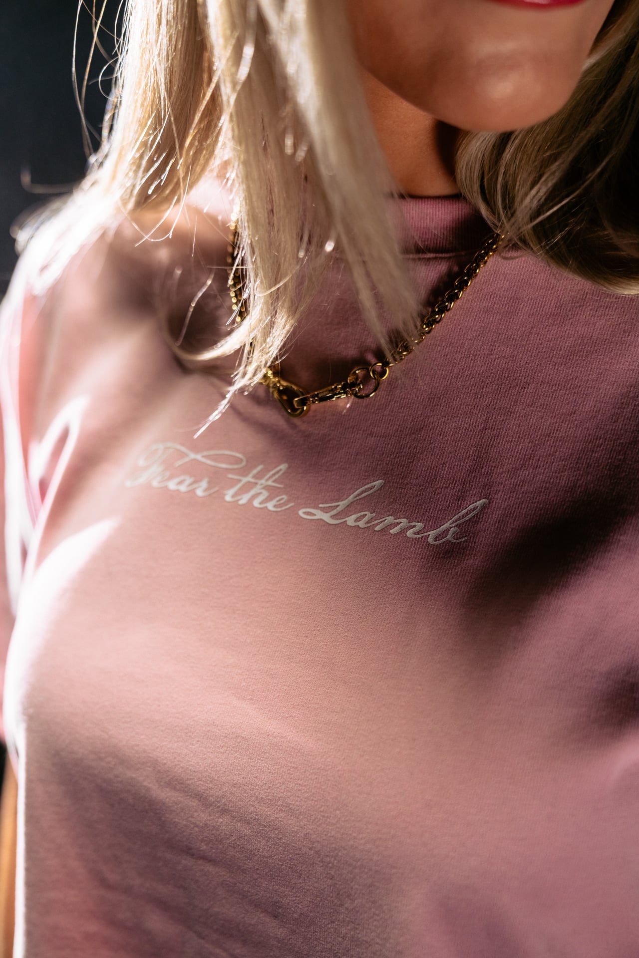 Fear the Lamb "Faded" Crop Tee in Pink