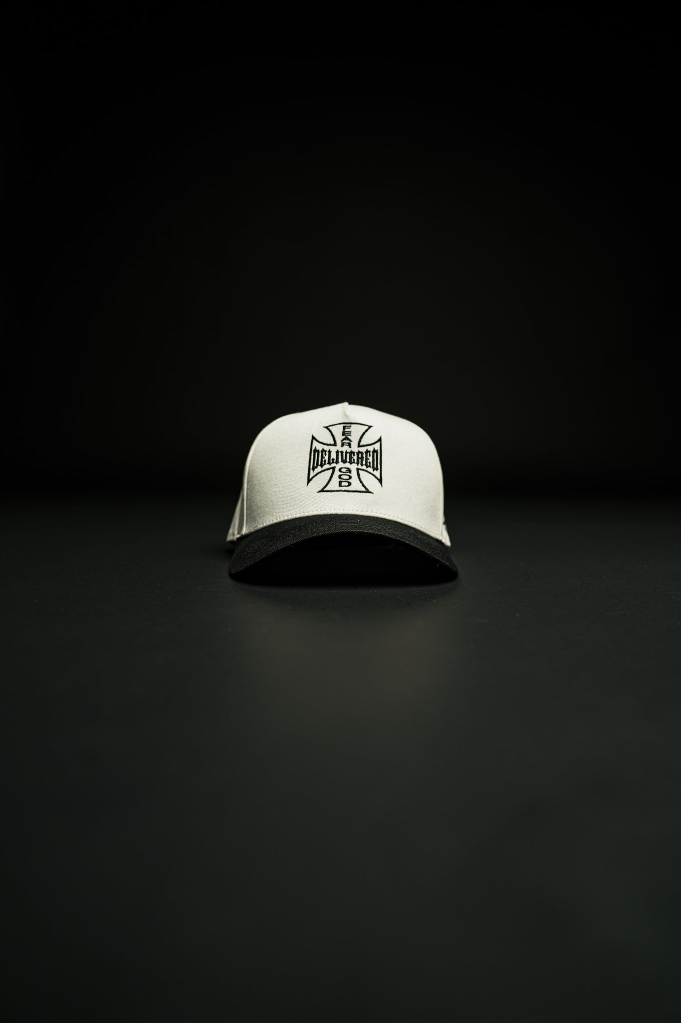 Delivered 5 Panel Hat in White/Black