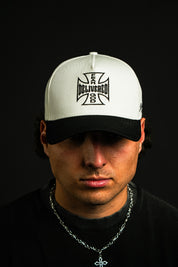 Delivered 5 Panel Hat in White/Black