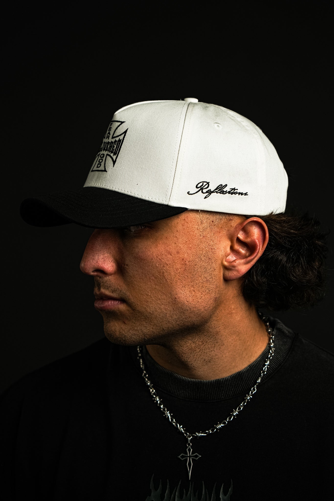 Delivered 5 Panel Hat in White/Black