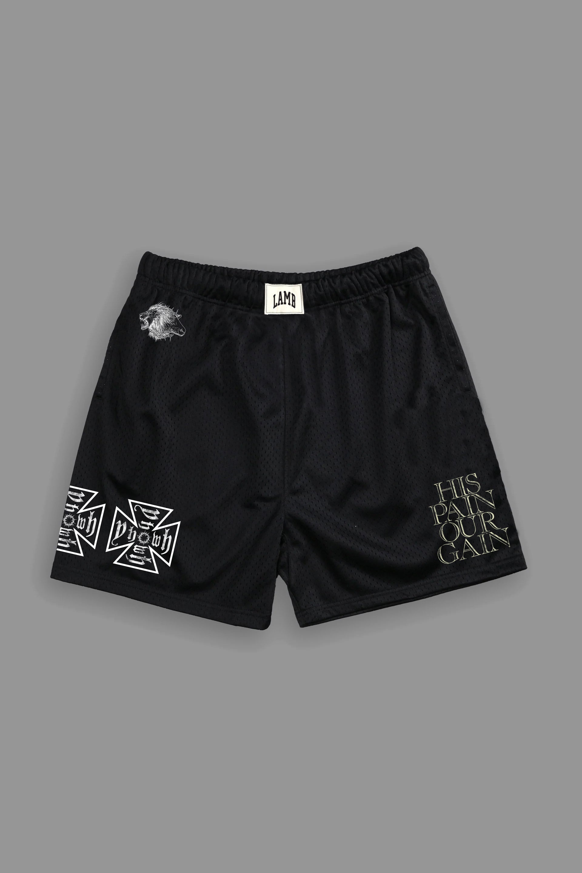His Pain Our Gain "Patch" Mesh Shorts in Black