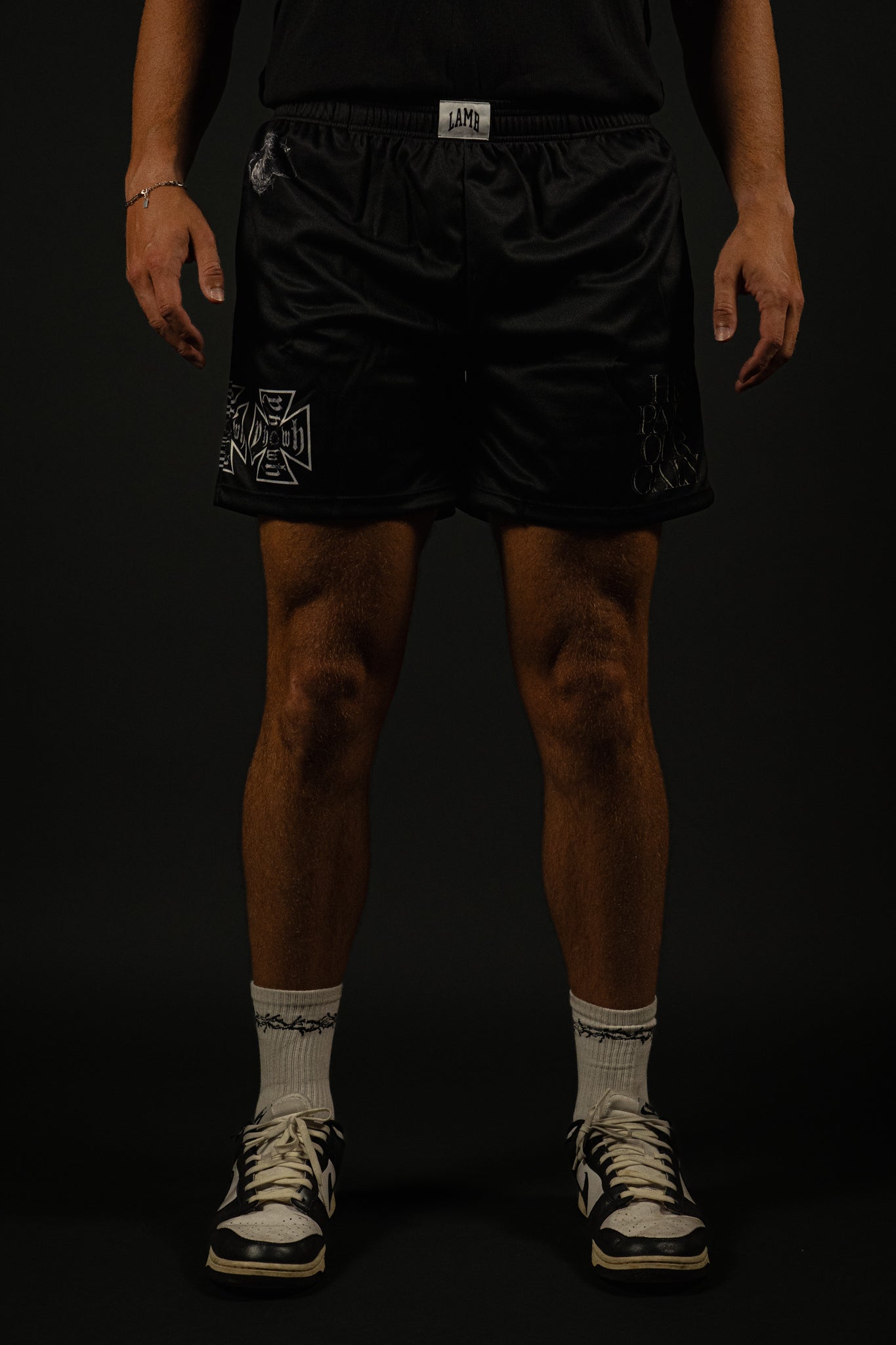 His Pain Our Gain "Patch" Mesh Shorts in Black