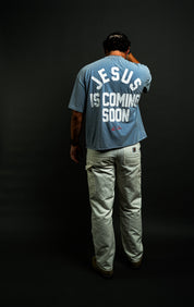 Jesus is Coming "Rend Cut" Tee in Blue