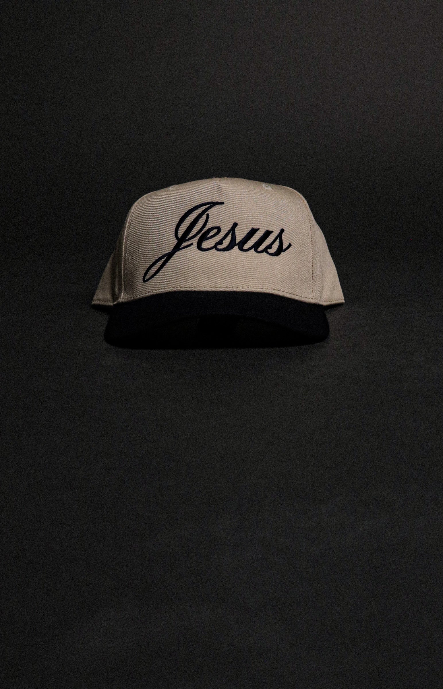 JESUS 5 PANEL HAT IN CREAM/NAVY