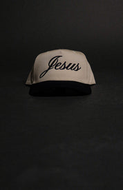 JESUS 5 PANEL HAT IN CREAM/NAVY