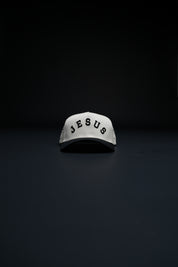 Jesus 5 Panel Hat in Cream/Black