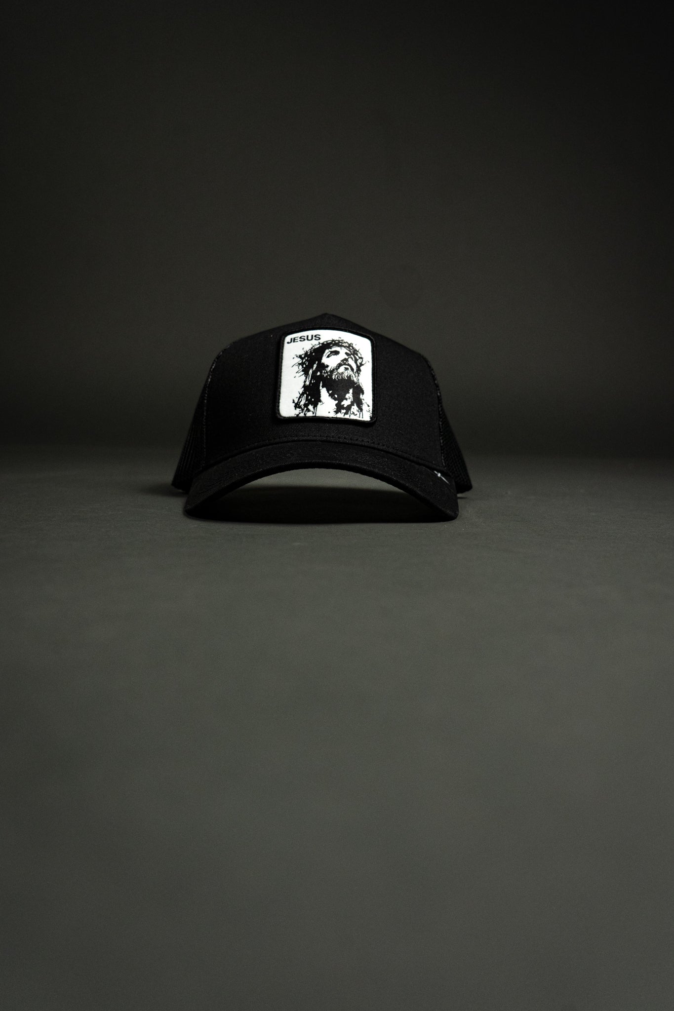 Jesus 5 Panel Patch Hat in Black