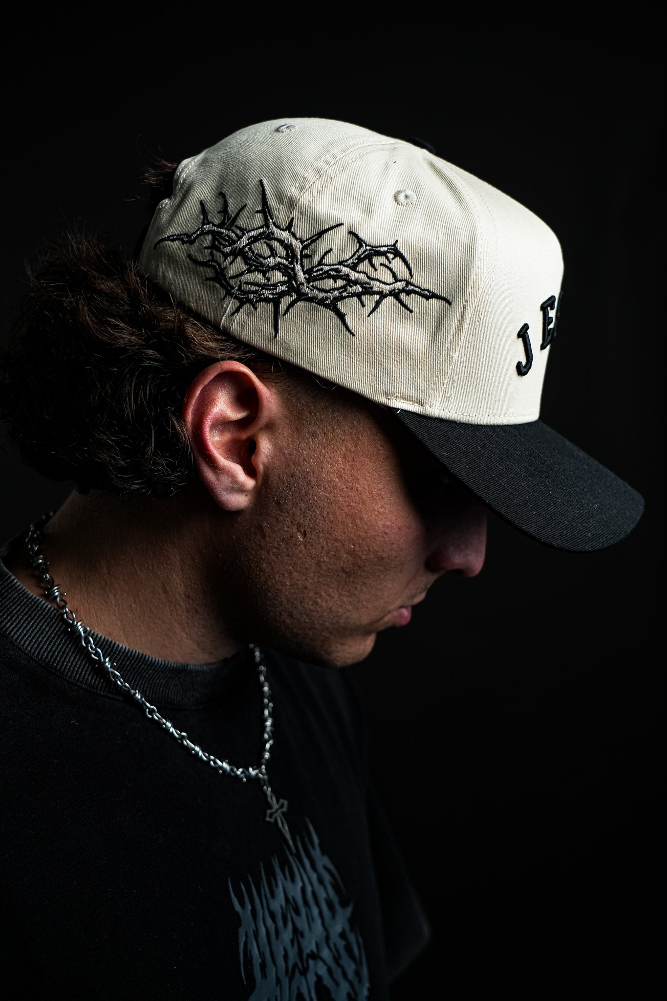 Jesus 5 Panel Hat in Cream/Black