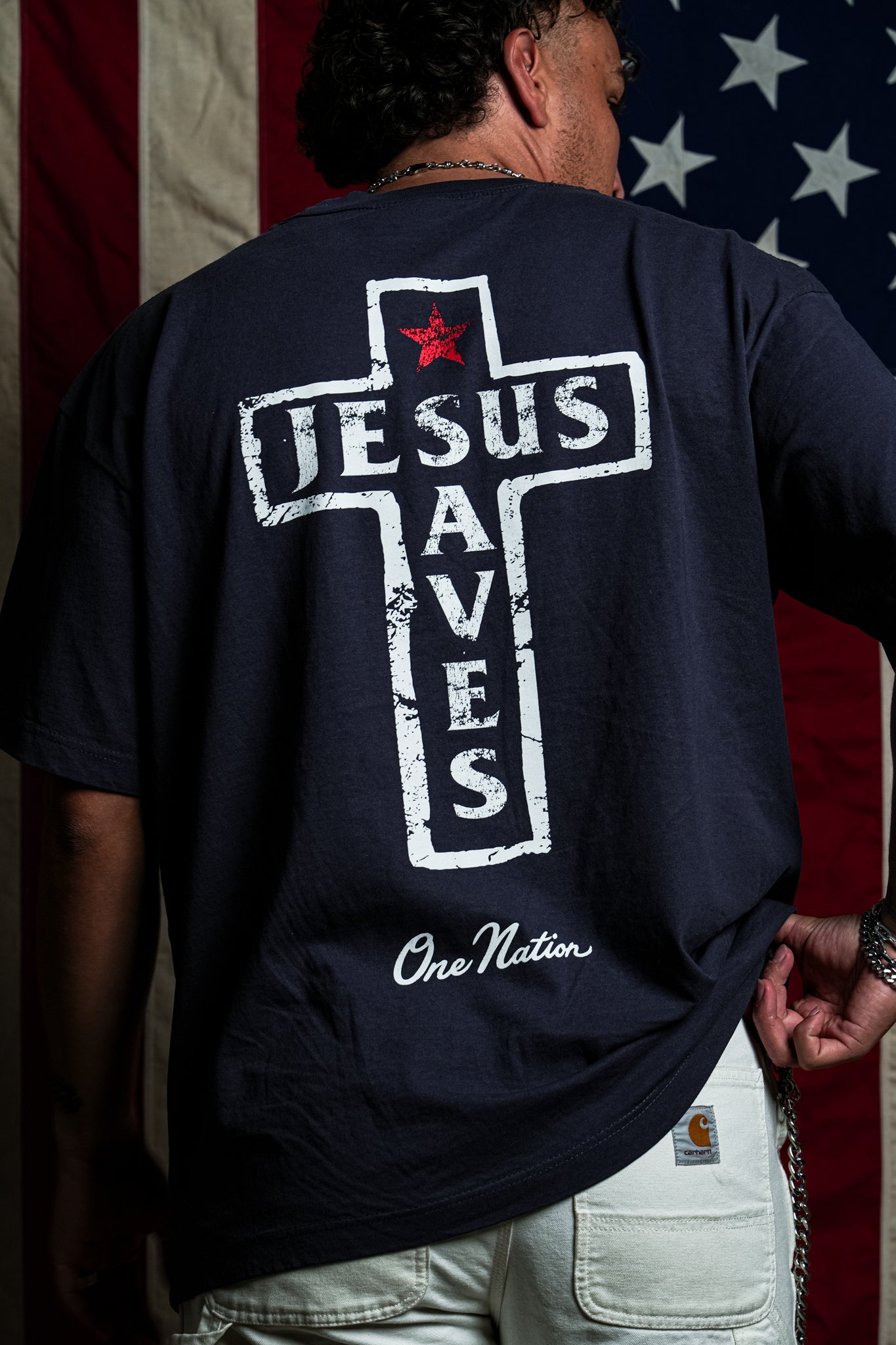 Jesus Saves "Premium" Tee in Navy