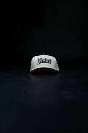 Pierced 5 Panel Hat in Cream/Red