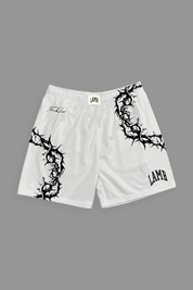 CROWN OF THORNS MESH SHORTS IN WHITE