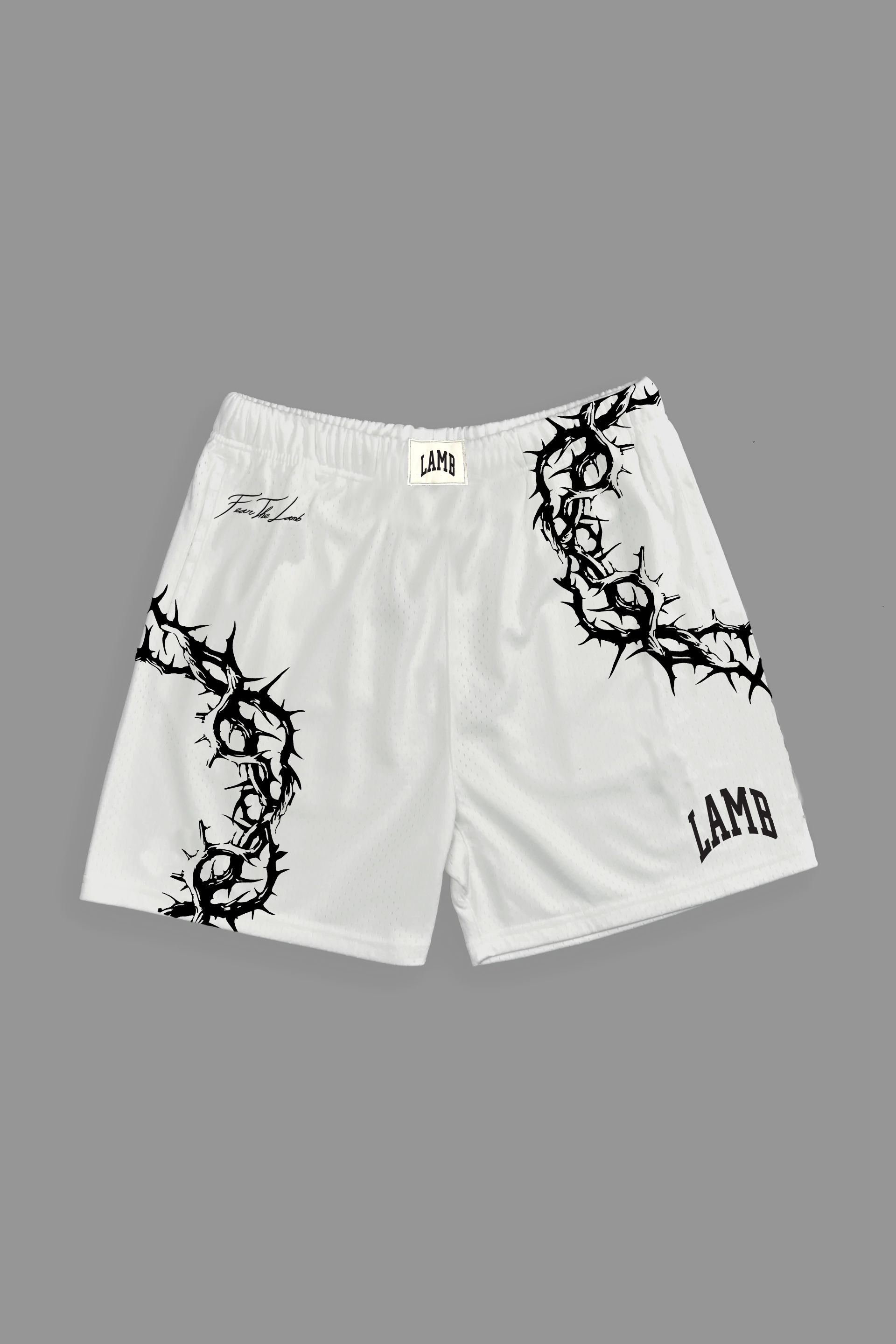 CROWN OF THORNS MESH SHORTS IN WHITE