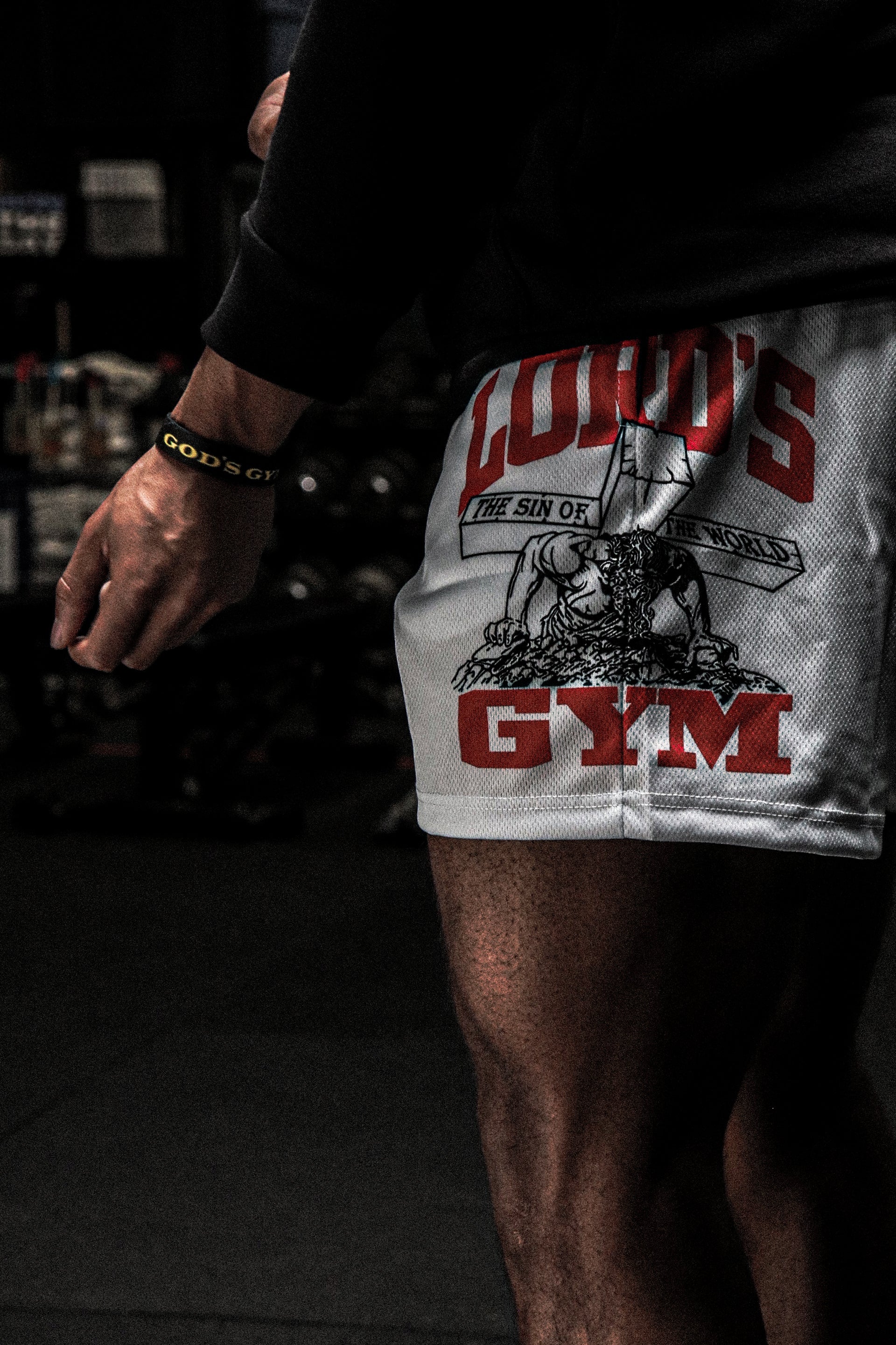 LORD'S GYM MESH SHORTS IN LIGHT GREY