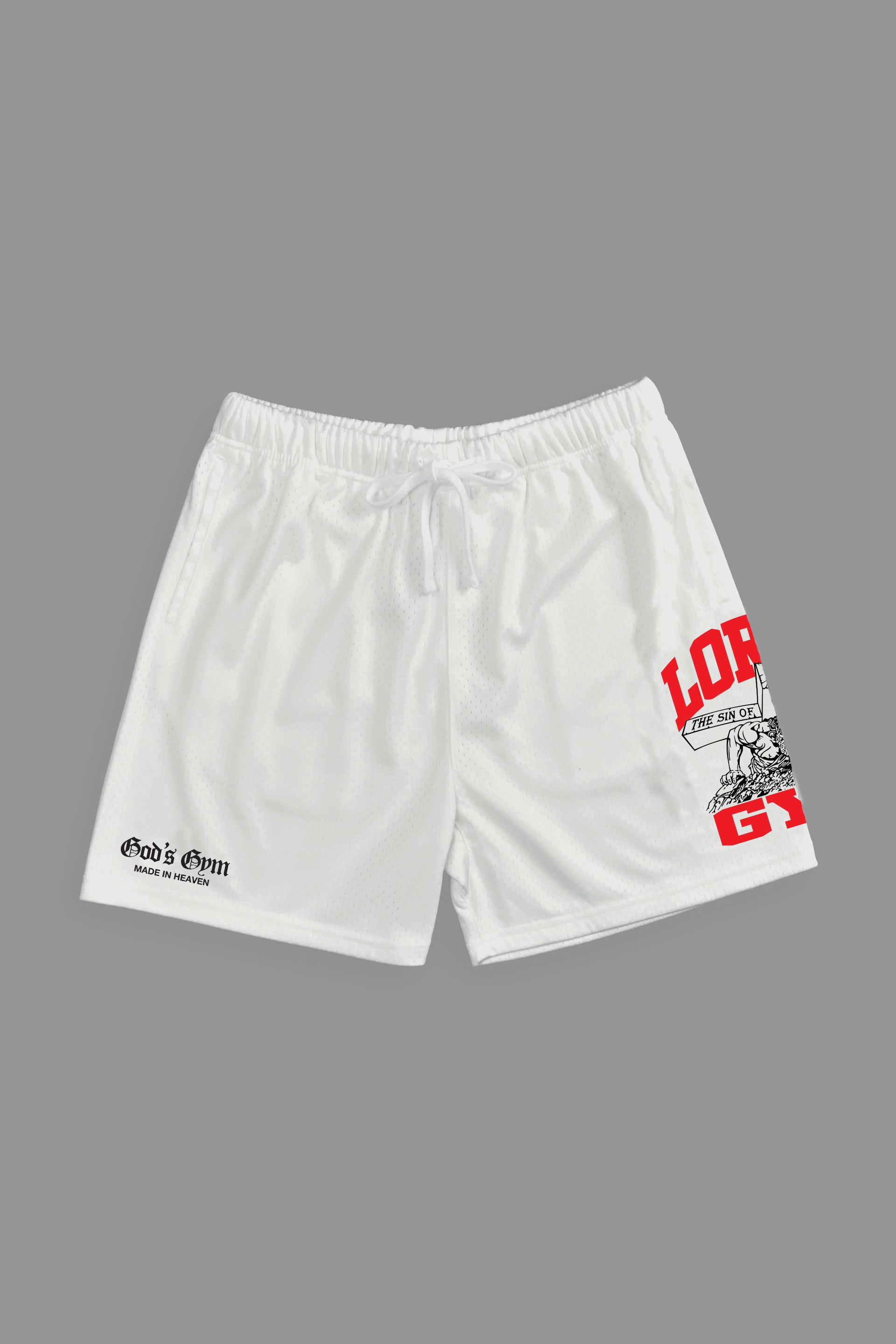 LORD'S GYM MESH SHORTS IN LIGHT GREY