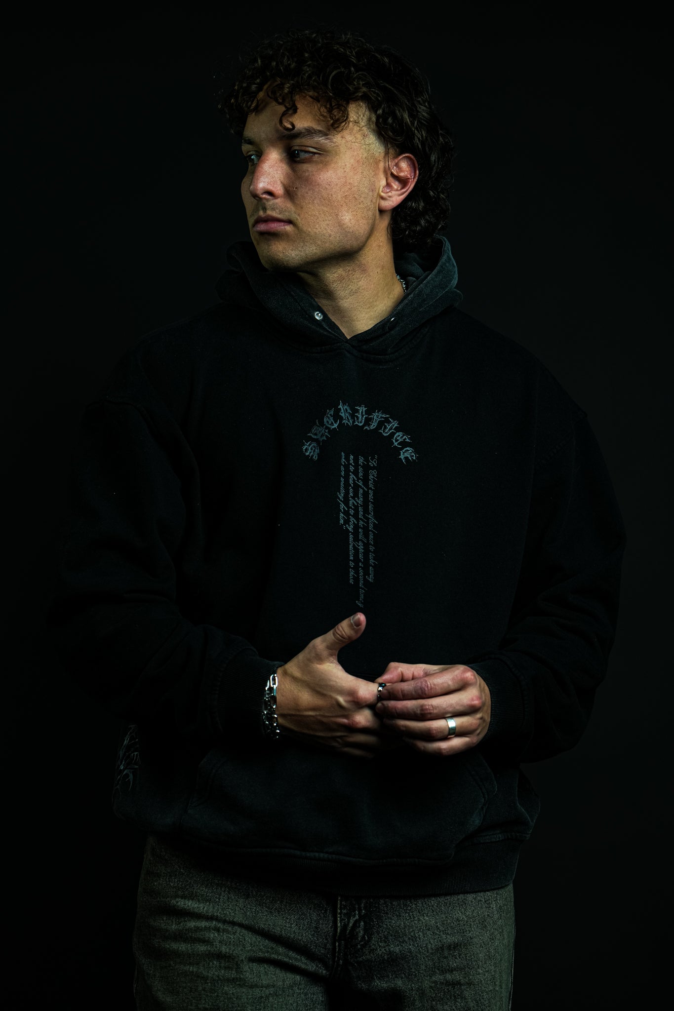 The Offering "Faded" Hoodie in Black