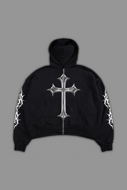 Chrome Cross "Faded" Zip Up Hoodie in Black