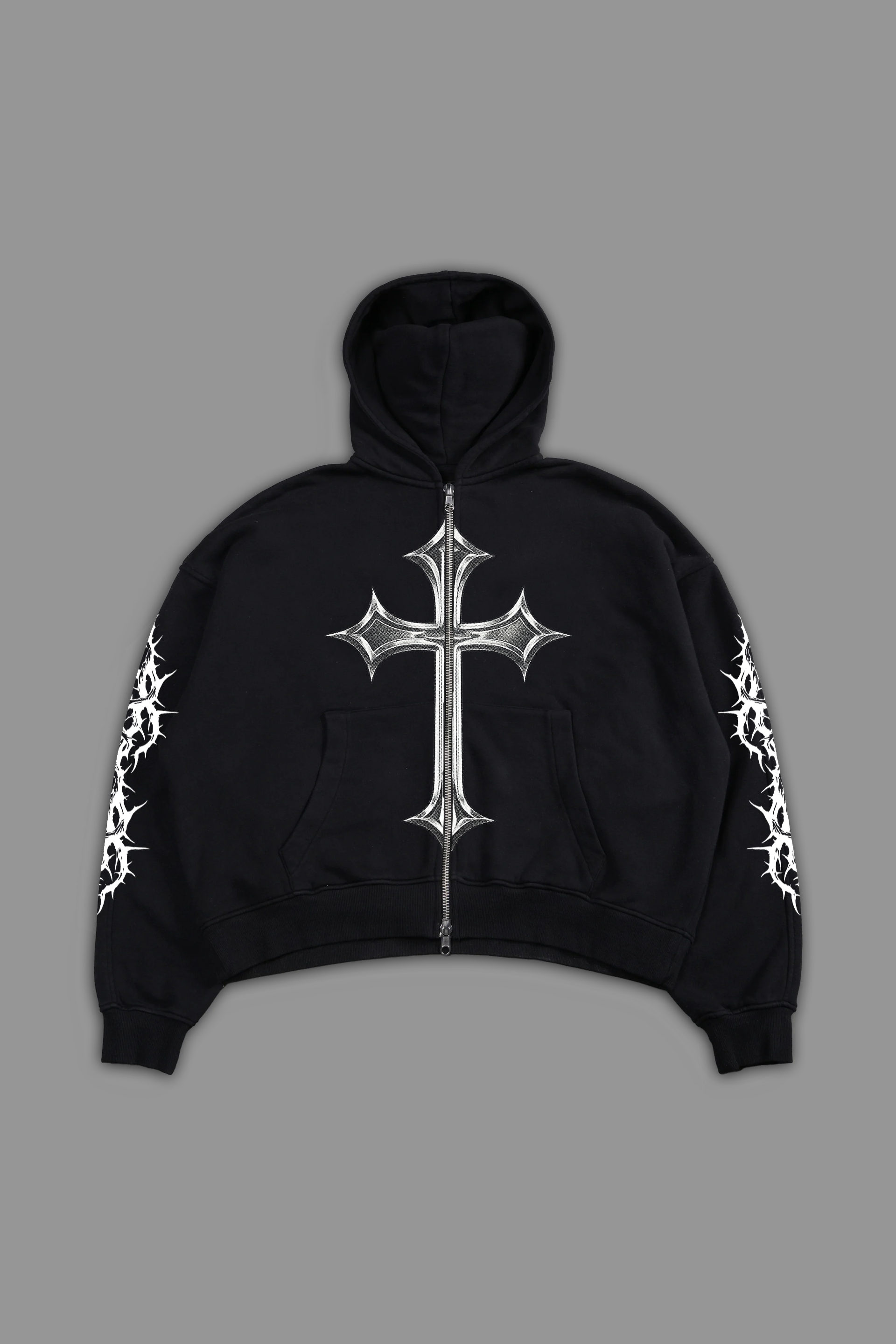 Chrome Cross "Faded" Zip Up Hoodie in Black