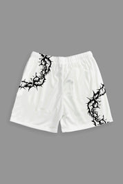 CROWN OF THORNS MESH SHORTS IN WHITE