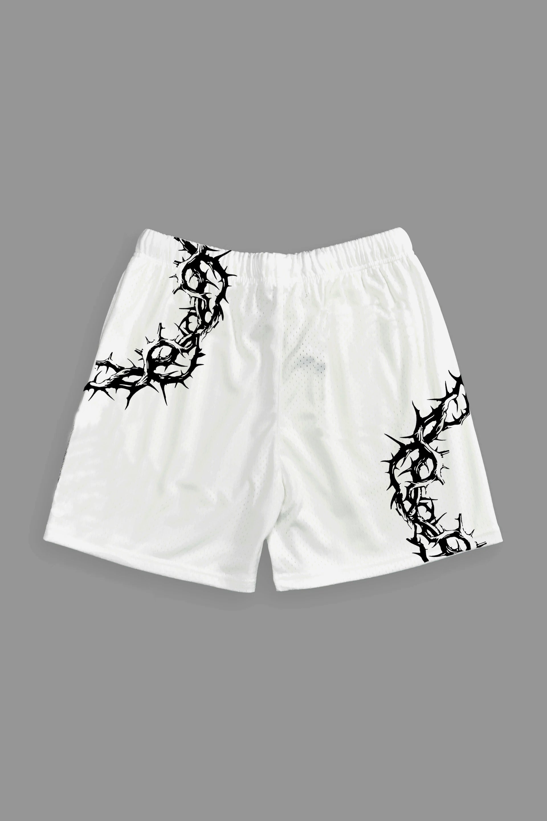 CROWN OF THORNS MESH SHORTS IN WHITE