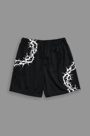 CROWN OF THORNS MESH SHORTS IN BLACK