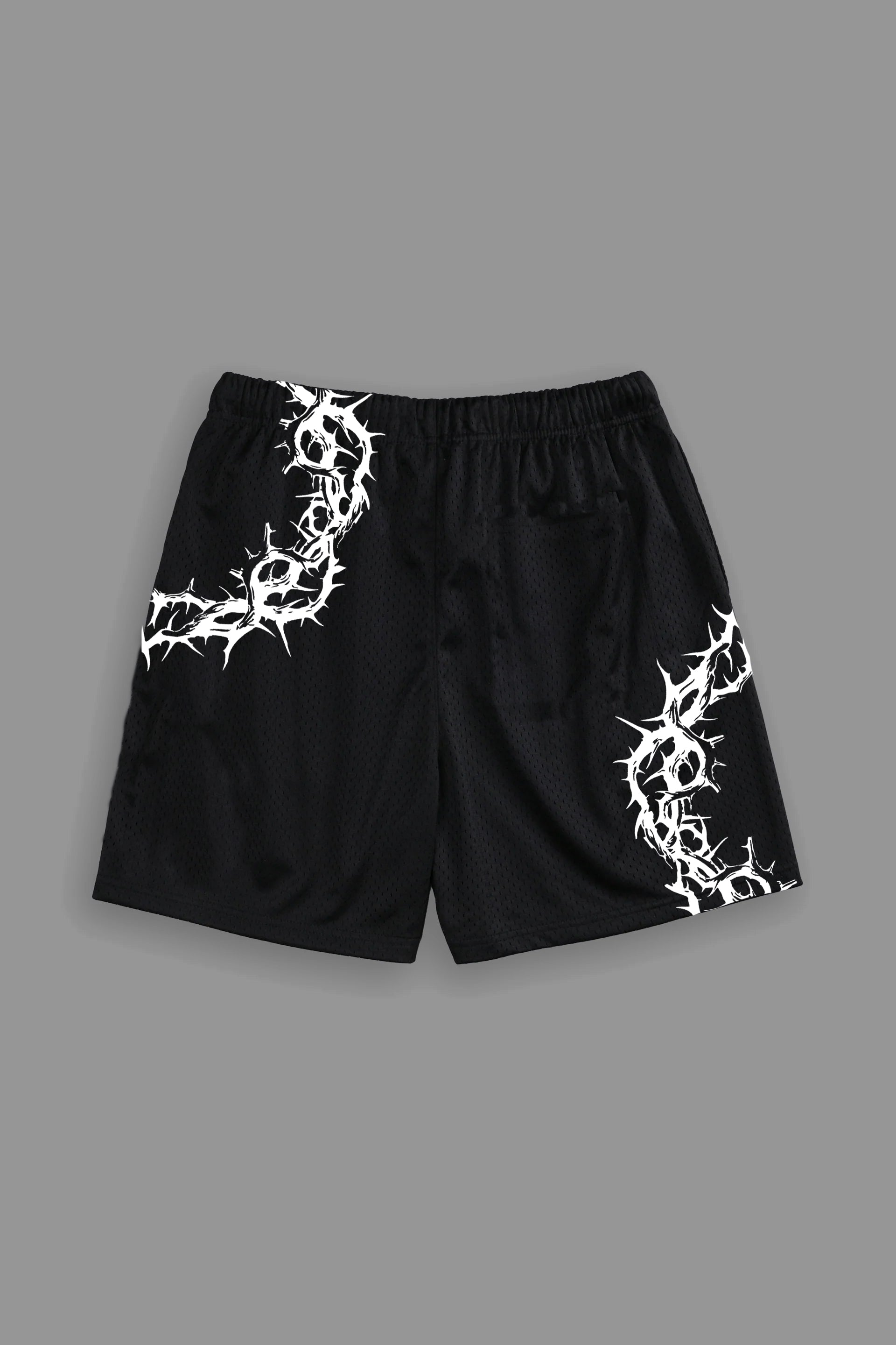 CROWN OF THORNS MESH SHORTS IN BLACK