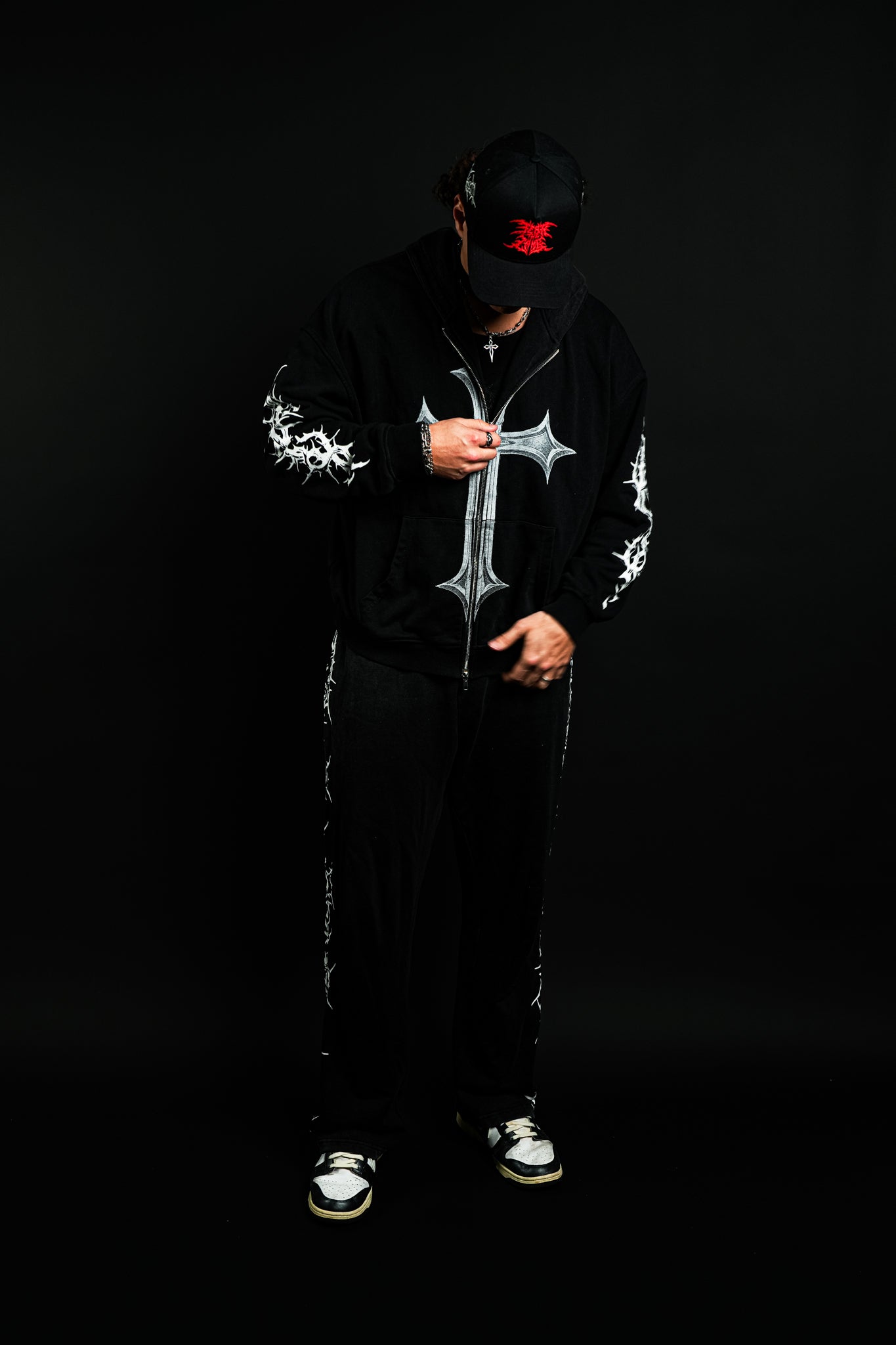 Chrome Cross "Faded" Zip Up Hoodie in Black