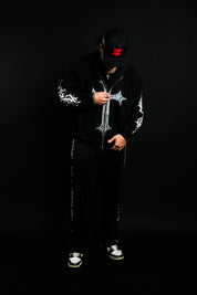 Chrome Cross "Faded" Zip Up Hoodie in Black