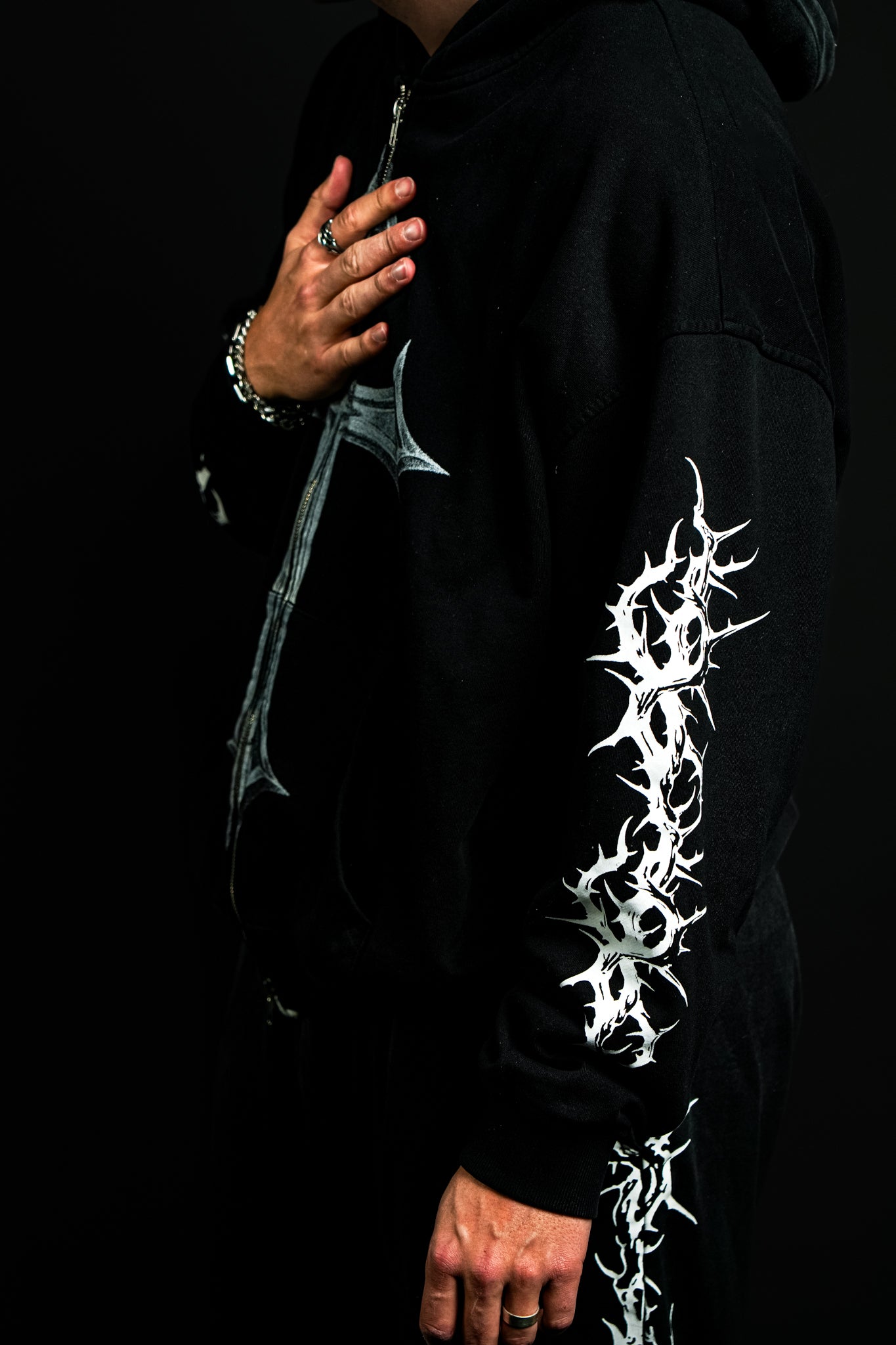 Chrome Cross "Faded" Zip Up Hoodie in Black