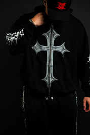 Chrome Cross "Faded" Zip Up Hoodie in Black