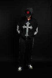 Chrome Cross "Faded" Zip Up Hoodie in Black