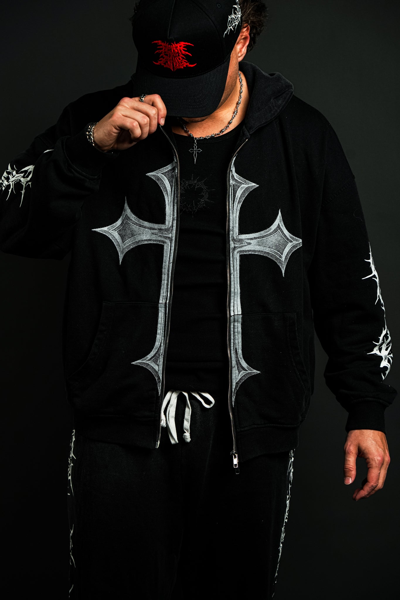 Chrome Cross "Faded" Zip Up Hoodie in Black