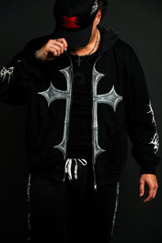 Chrome Cross "Faded" Zip Up Hoodie in Black